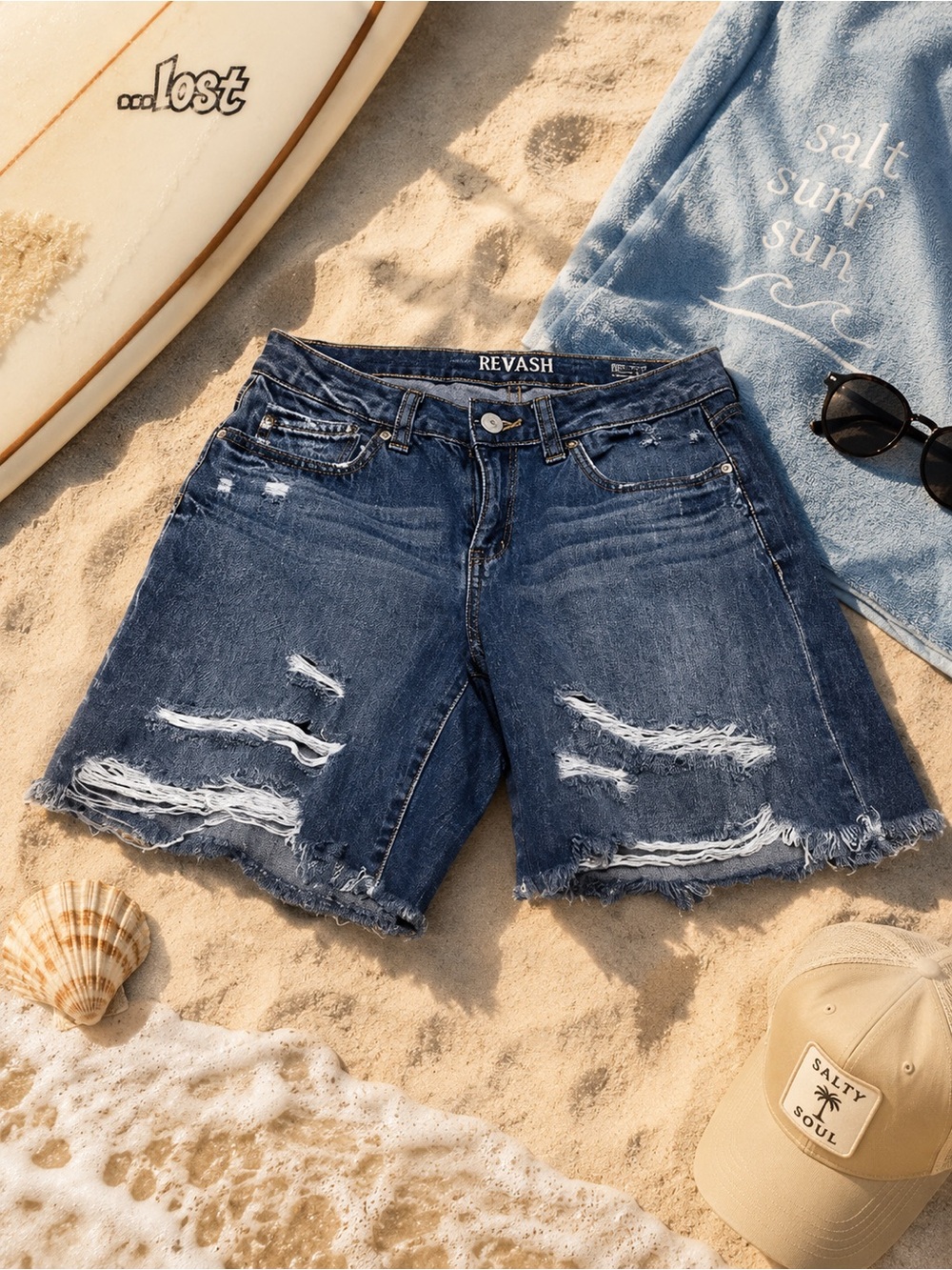 Rewash Distressed Denim Cutoff Shorts - Blue